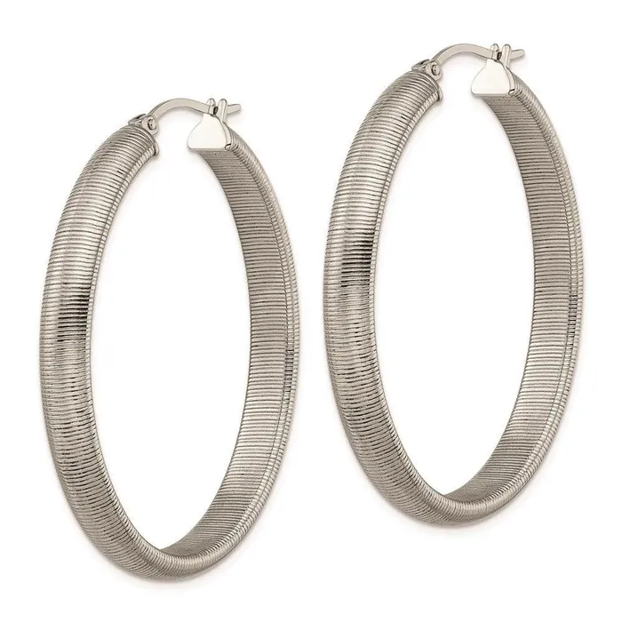 Stainless Steel Polished Textured Oval Hoop Earrings Chisel Earrings Stainless Steel Polished Textured Oval Hoop Earrings Chisel Earrings