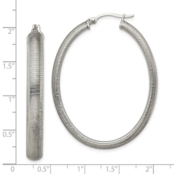 Stainless Steel Polished Textured Oval Hoop Earrings Chisel Earrings Stainless Steel Polished Textured Oval Hoop Earrings Chisel Earrings
