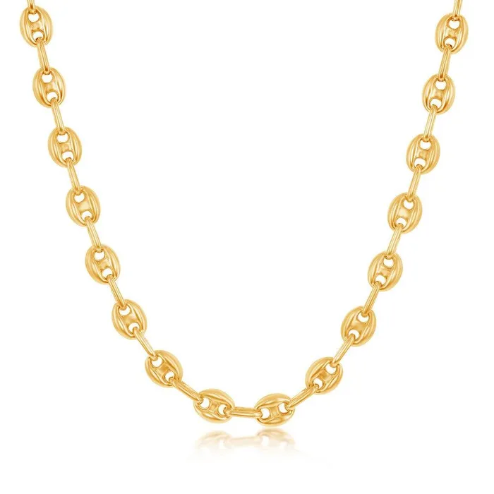 Sterling Silver 6mm Puffed Marina Chain Gold Plated Classic Rings