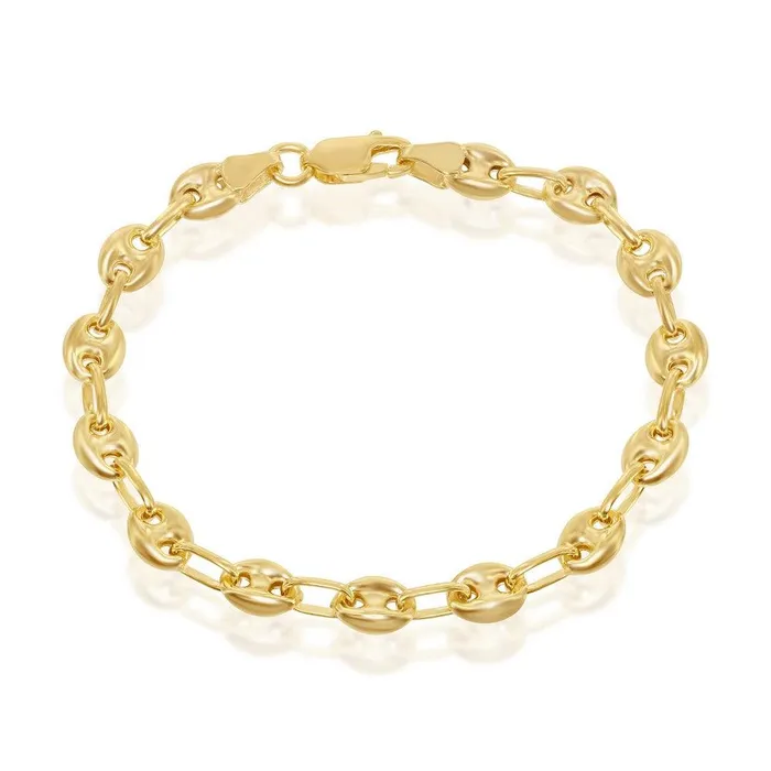 Sterling Silver 6mm Puffed Marina Chain Gold Plated Classic Rings Sterling Silver 6mm Puffed Marina Chain Gold Plated Classic Rings