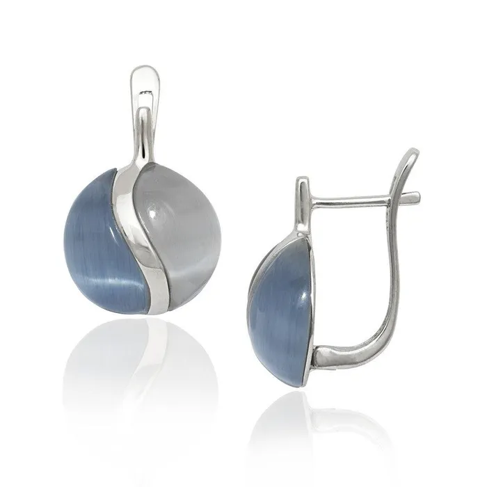 Sterling Silver Dark and Light Blue Cats Eye Earrings Classic Earrings