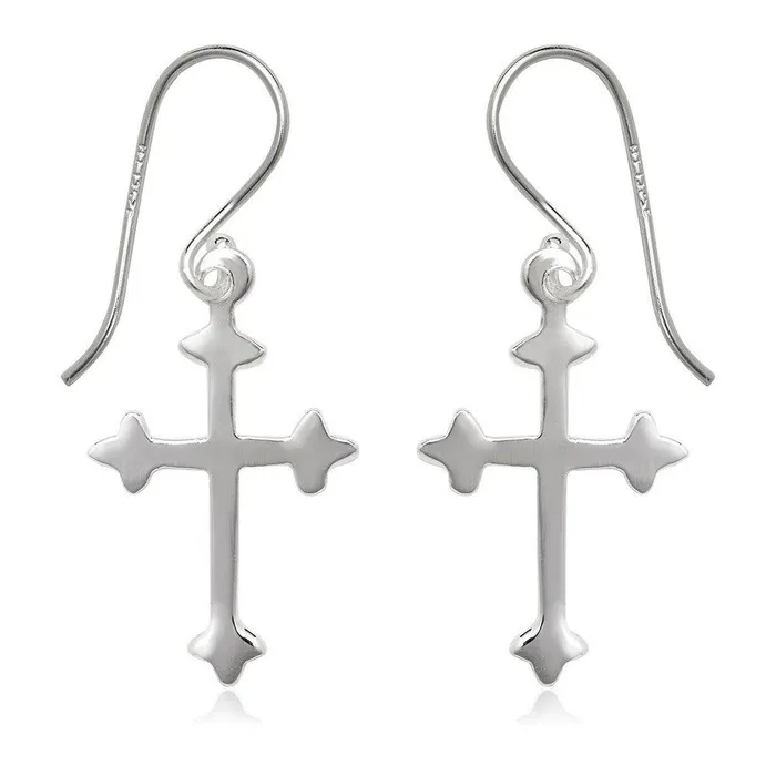 Sterling Silver Flat Cross Earrings Classic Earrings