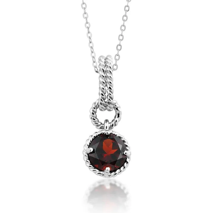 Sterling Silver Garnet Gemstone Circle Pendant Classic Necklaces