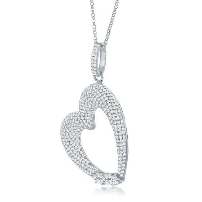 Sterling Silver Micro Pave Heart CZ Pendant Chain Classic Necklaces