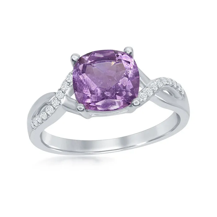 Sterling Silver Small Amethyst with White Topaz Ring W1678 Classic Rings