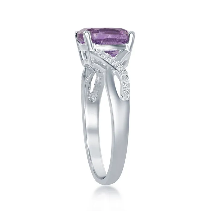 Sterling Silver Small Amethyst with White Topaz Ring W1678 Classic Rings