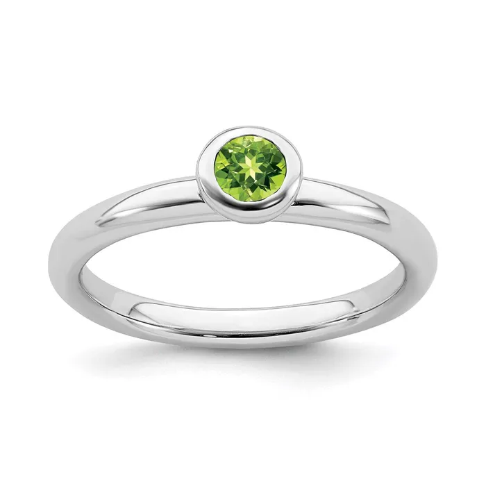 Sterling Silver Stackable Expressions Low 4mm Round Peridot Ring QSK503 Stackable Expressions Rings Sterling Silver Stackable Expressions Low 4mm Round Peridot Ring QSK503 Stackable Expressions Rings