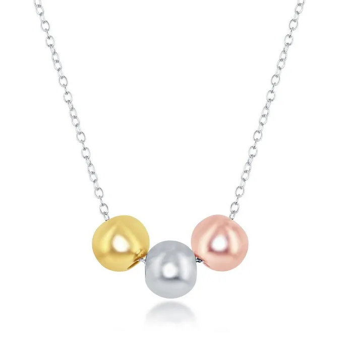 Sterling Silver Tri Color Beads Necklace Classic Necklaces