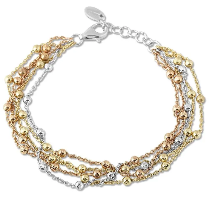 Sterling Silver Tri Color Multi Strand Round Beaded Bracelet 7 Classic Bracelets Sterling Silver Tri Color Multi Strand Round Beaded Bracelet 7 Classic Bracelets