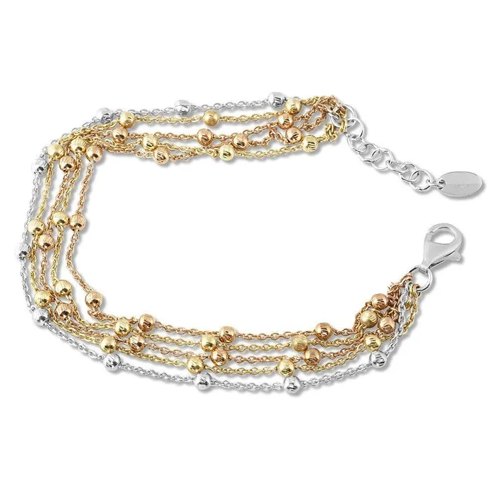 Sterling Silver Tri Color Multi Strand Round Beaded Bracelet 7 Classic Bracelets Sterling Silver Tri Color Multi Strand Round Beaded Bracelet 7 Classic Bracelets