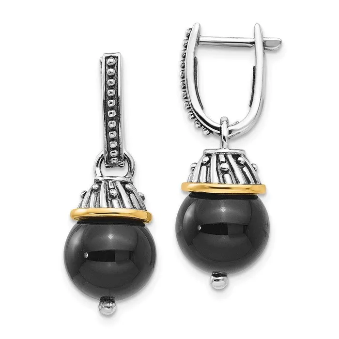 Sterling Silver w14K Black Onyx Polished and Textured Earrings Jewelry Earrings Sterling Silver w14K Black Onyx Polished and Textured Earrings Jewelry Earrings