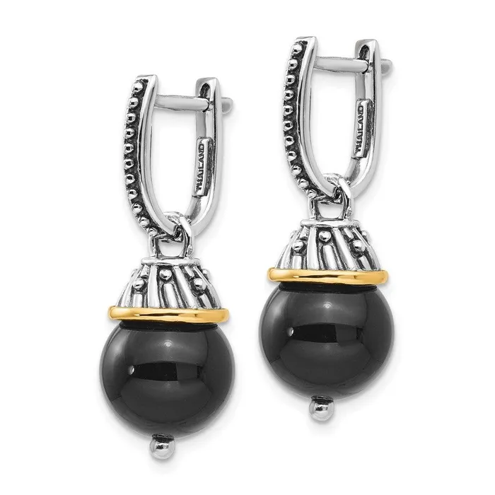 Sterling Silver w14K Black Onyx Polished and Textured Earrings Jewelry Earrings