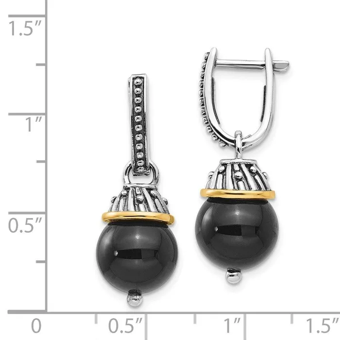 Sterling Silver w14K Black Onyx Polished and Textured Earrings Jewelry Earrings