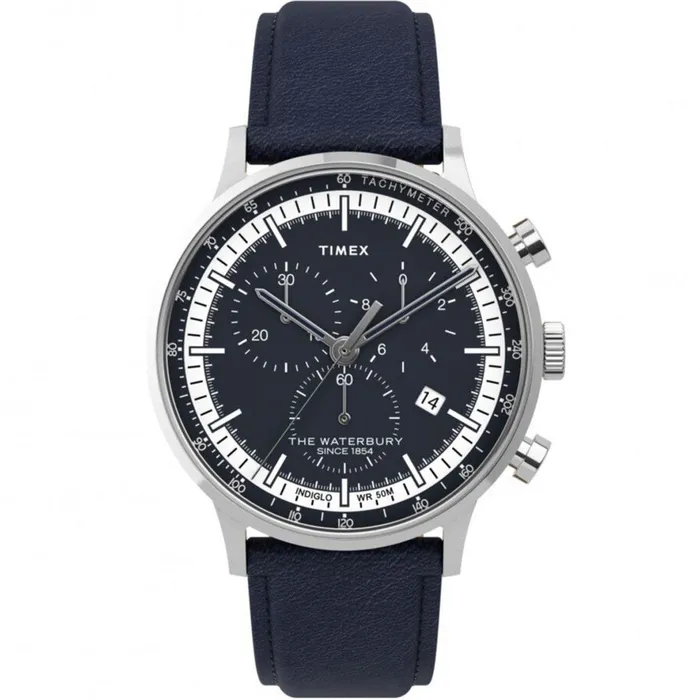 Timex Mens Chronograph Watch Waterbury Blue Dial Leather Strap TW2U04700VQ Timex Watches Timex Mens Chronograph Watch Waterbury Blue Dial Leather Strap TW2U04700VQ Timex Watches