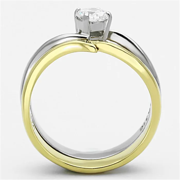 TK1092 TwoTone IP Gold Ion Plating Stainless Steel Ring with AAA Grade CZ in Clear Alamode Rings
