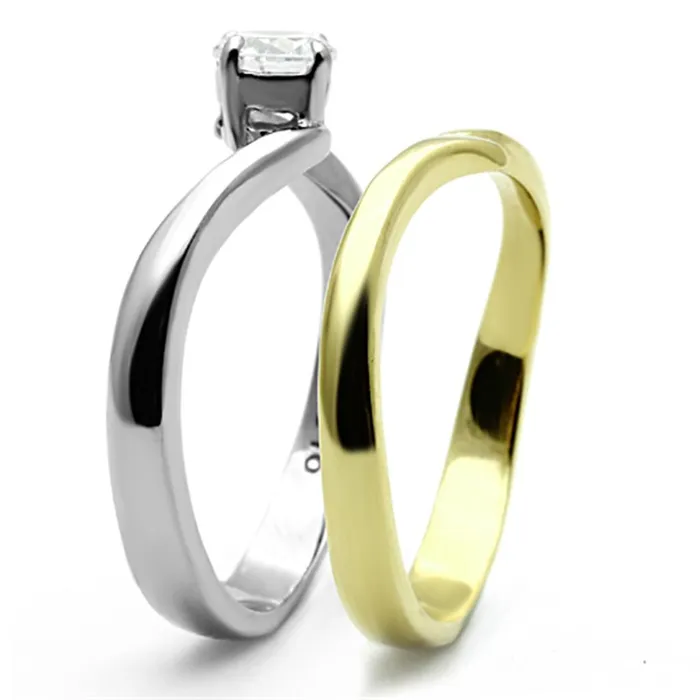 TK1092 TwoTone IP Gold Ion Plating Stainless Steel Ring with AAA Grade CZ in Clear Alamode Rings