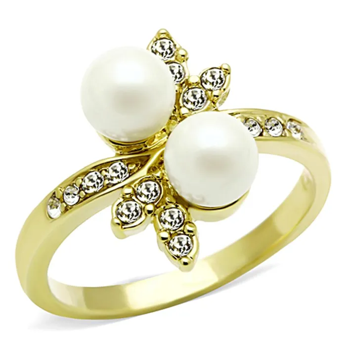 TK116G IP GoldIon Plating Stainless Steel Ring with Synthetic Pearl in White Alamode Rings TK116G IP GoldIon Plating Stainless Steel Ring with Synthetic Pearl in White Alamode Rings