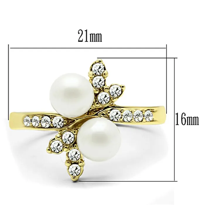 TK116G IP GoldIon Plating Stainless Steel Ring with Synthetic Pearl in White Alamode Rings