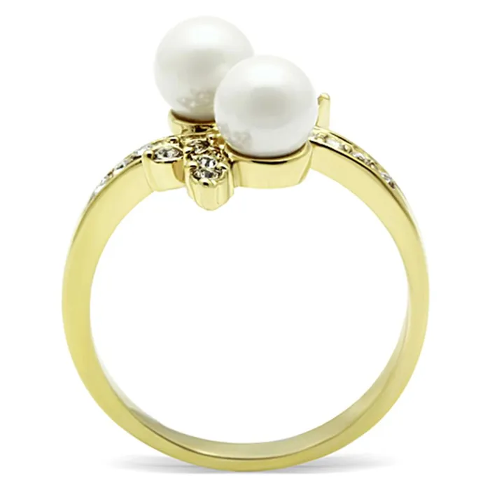 TK116G IP GoldIon Plating Stainless Steel Ring with Synthetic Pearl in White Alamode Rings