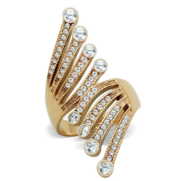 TK1631 IP Rose GoldIon Plating Stainless Steel Ring with AAA Grade CZ in Clear Alamode Rings