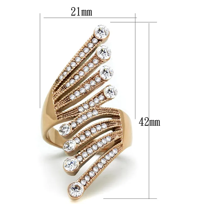 TK1631 IP Rose GoldIon Plating Stainless Steel Ring with AAA Grade CZ in Clear Alamode Rings