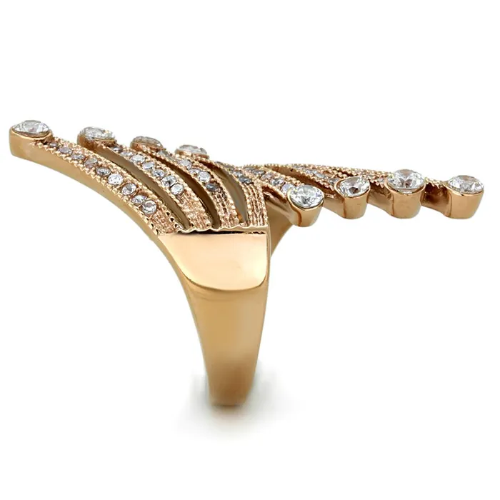 TK1631 IP Rose GoldIon Plating Stainless Steel Ring with AAA Grade CZ in Clear Alamode Rings