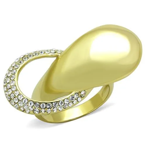 TK1782 IP GoldIon Plating Stainless Steel Ring with Top Grade Crystal in Clear Alamode Rings