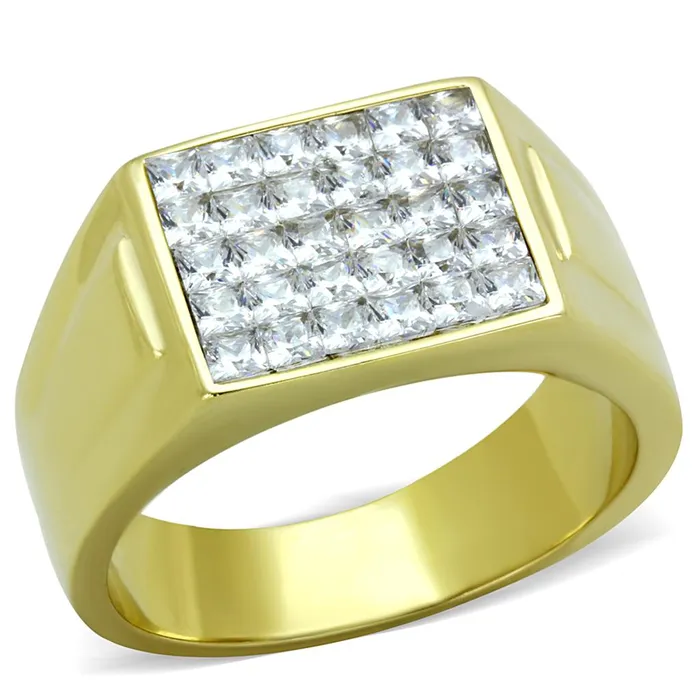 TK2048 IP GoldIon Plating Stainless Steel Ring with AAA Grade CZ in Clear Alamode Rings