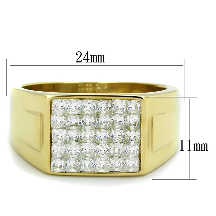 TK2048 IP GoldIon Plating Stainless Steel Ring with AAA Grade CZ in Clear Alamode Rings