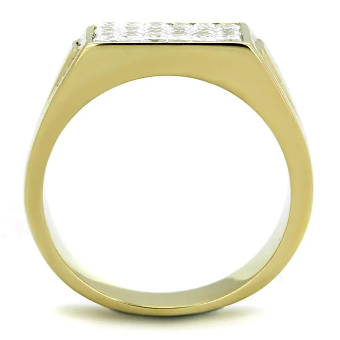 TK2048 IP GoldIon Plating Stainless Steel Ring with AAA Grade CZ in Clear Alamode Rings