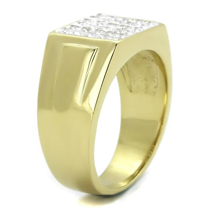 TK2048 IP GoldIon Plating Stainless Steel Ring with AAA Grade CZ in Clear Alamode Rings