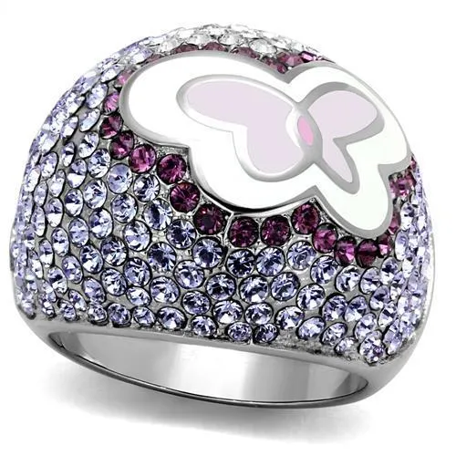 TK2125 High polished no plating Stainless Steel Ring with Top Grade Crystal in Multi Color Alamode Rings