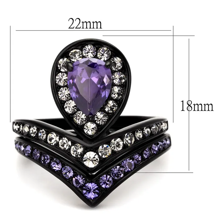 TK2186 IP BlackIon Plating Stainless Steel Ring with AAA Grade CZ in Amethyst Alamode Rings