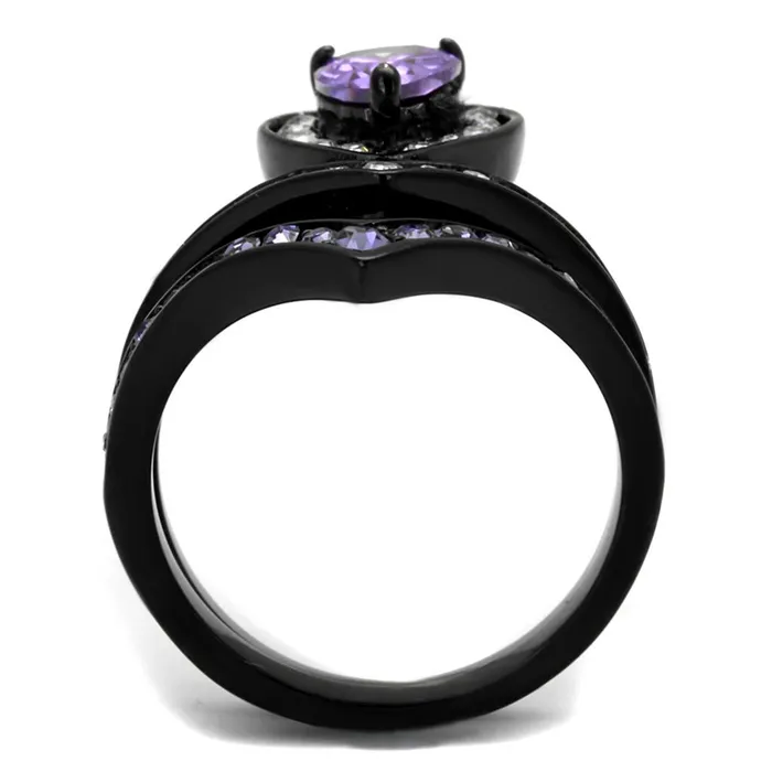 TK2186 IP BlackIon Plating Stainless Steel Ring with AAA Grade CZ in Amethyst Alamode Rings