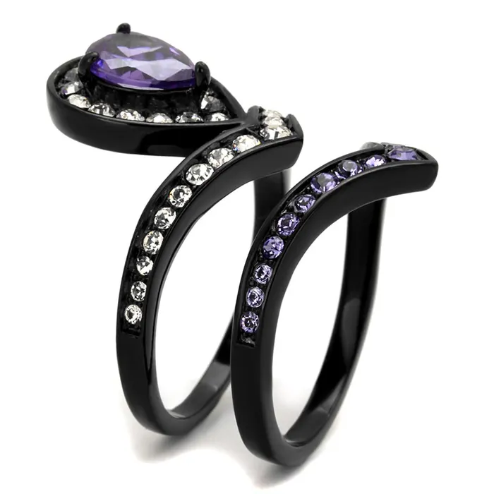 TK2186 IP BlackIon Plating Stainless Steel Ring with AAA Grade CZ in Amethyst Alamode Rings