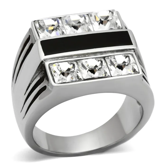 TK920 High polished no plating Stainless Steel Ring with Top Grade Crystal in Clear Alamode Rings