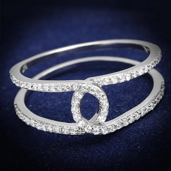 TS575 Rhodium 925 Sterling Silver Ring with AAA Grade CZ in Clear Alamode Rings