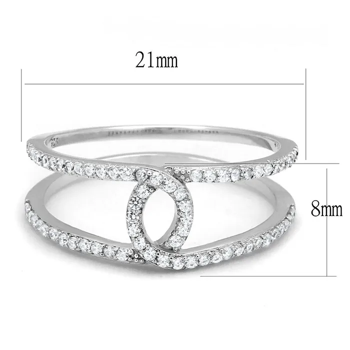 TS575 Rhodium 925 Sterling Silver Ring with AAA Grade CZ in Clear Alamode Rings