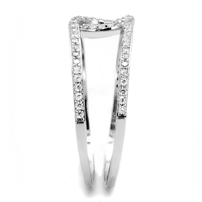 TS575 Rhodium 925 Sterling Silver Ring with AAA Grade CZ in Clear Alamode Rings