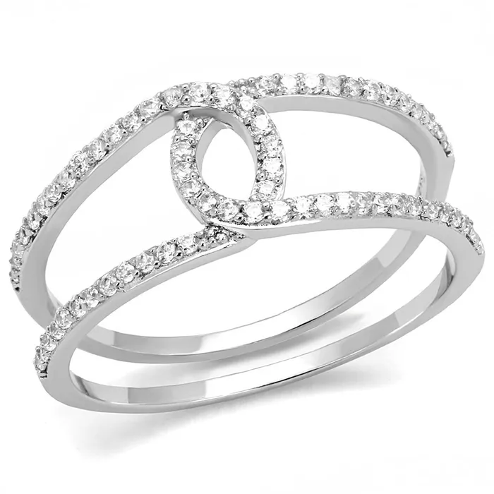 TS575 Rhodium 925 Sterling Silver Ring with AAA Grade CZ in Clear Alamode Rings