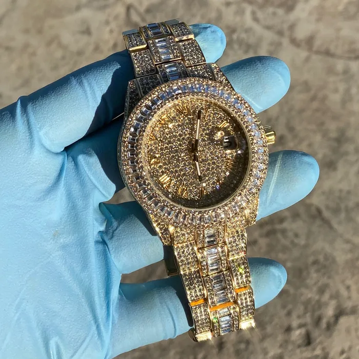 Watches Bling Cartel Mens Big Hip Hop Watch Iced Baguettes Calendar Gold Finish Watches Bling Cartel Mens Big Hip Hop Watch Iced Baguettes Calendar Gold Finish