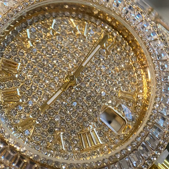 Watches Bling Cartel Mens Big Hip Hop Watch Iced Baguettes Calendar Gold Finish Watches Bling Cartel Mens Big Hip Hop Watch Iced Baguettes Calendar Gold Finish