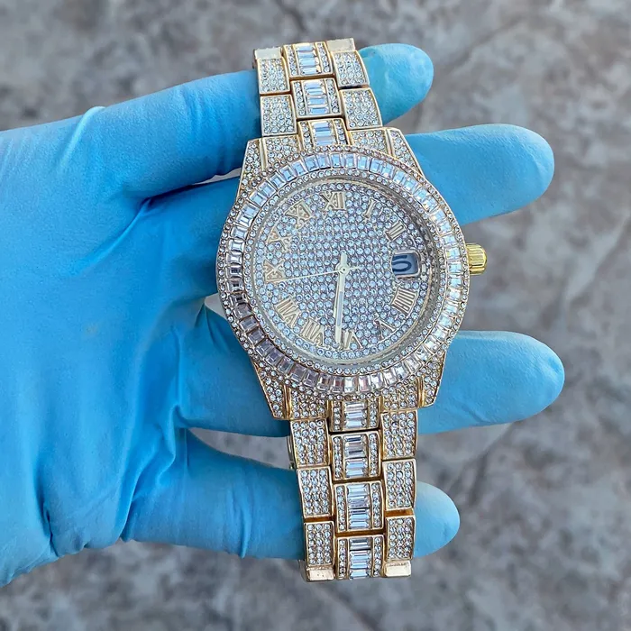 Watches Bling Cartel Mens Big Hip Hop Watch Iced Baguettes Calendar Gold Finish Watches Bling Cartel Mens Big Hip Hop Watch Iced Baguettes Calendar Gold Finish