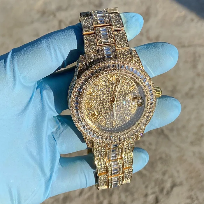 Watches Bling Cartel Mens Big Hip Hop Watch Iced Baguettes Calendar Gold Finish Watches Bling Cartel Mens Big Hip Hop Watch Iced Baguettes Calendar Gold Finish