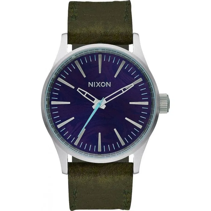 Watches NIXON Nixon Unisex Watch Sentry Silver Tone Case Blue Dial Green Leather Strap A3772302 Watches NIXON Nixon Unisex Watch Sentry Silver Tone Case Blue Dial Green Leather Strap A3772302