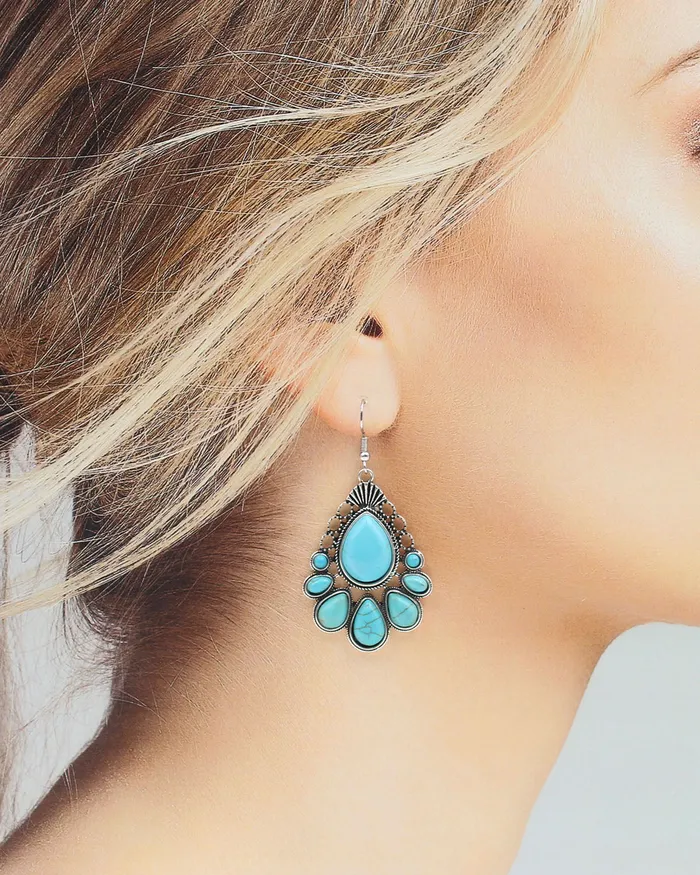 05292024 Western Turquoise Tear Drop Earrings Earrings