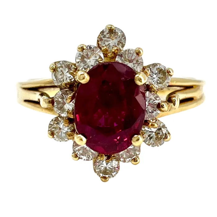 14K Gold Ring with Ruby and Diamonds Jewelry Rings