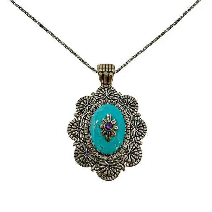 15 Ball Chain Necklace with Oval Pendant with Turquoise Jewelry Necklaces