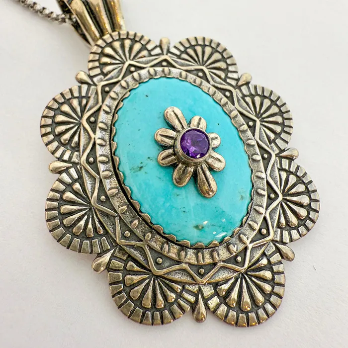 15 Ball Chain Necklace with Oval Pendant with Turquoise Jewelry Necklaces