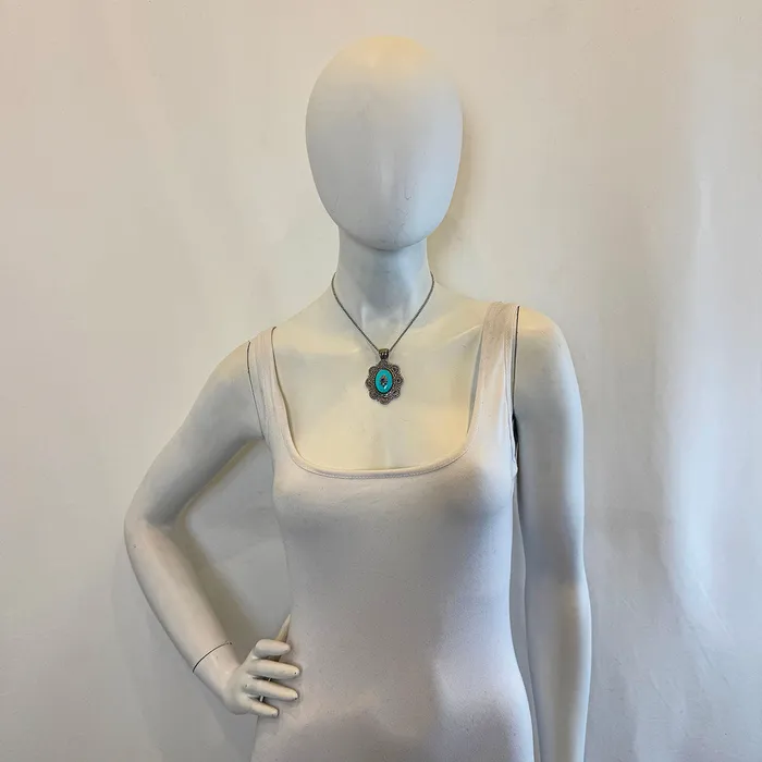 15 Ball Chain Necklace with Oval Pendant with Turquoise Jewelry Necklaces